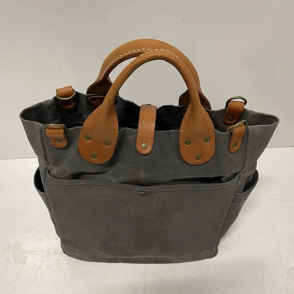 Winter Session Garrison Bag USA Made Waxed Canvas Carryall Tote Leather Brass